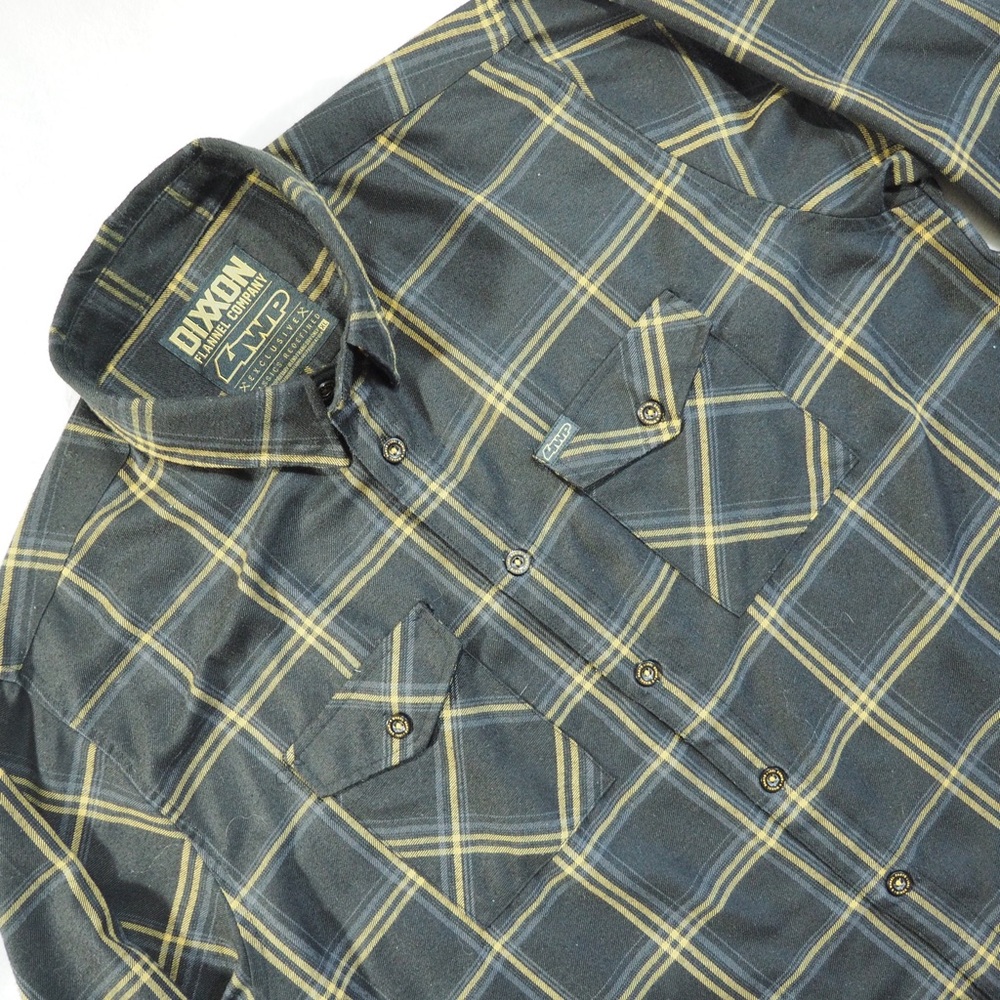 DIXXON Sz XL 4WP EXCLUSIVE Men's Dark Gray Plaid Shirt Yellow Stripes